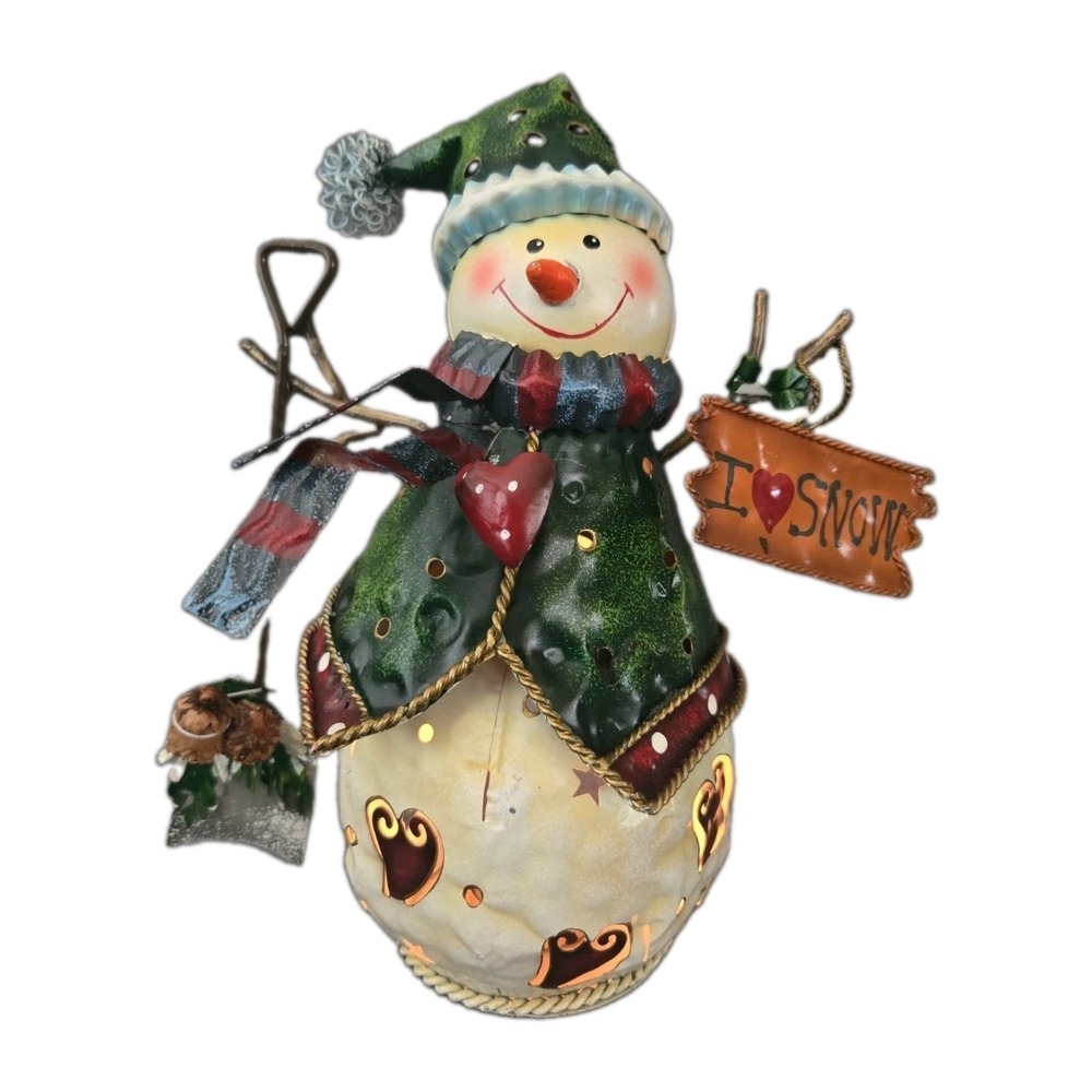 Christmas Votive Snowman Tea Light Candle Holder Crafted Metal Collectible Decor